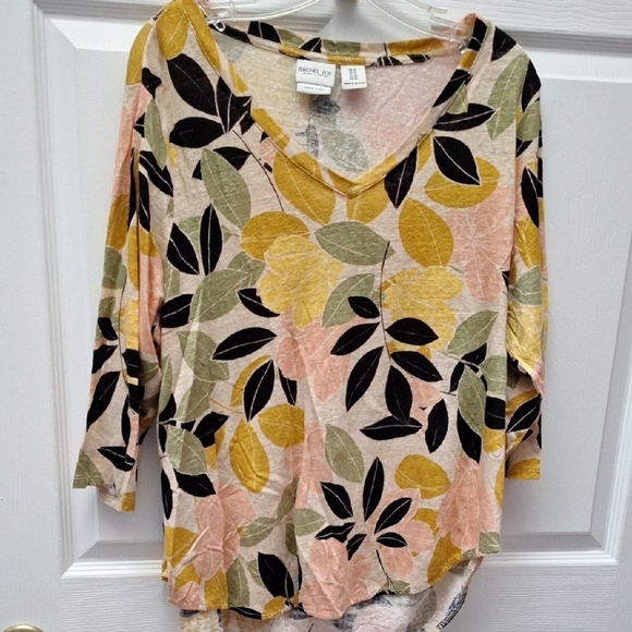 e Rachel Zoe Yellow and Pink Graphic 3/4 Sleeve Top 1X - Picture 1 of 3